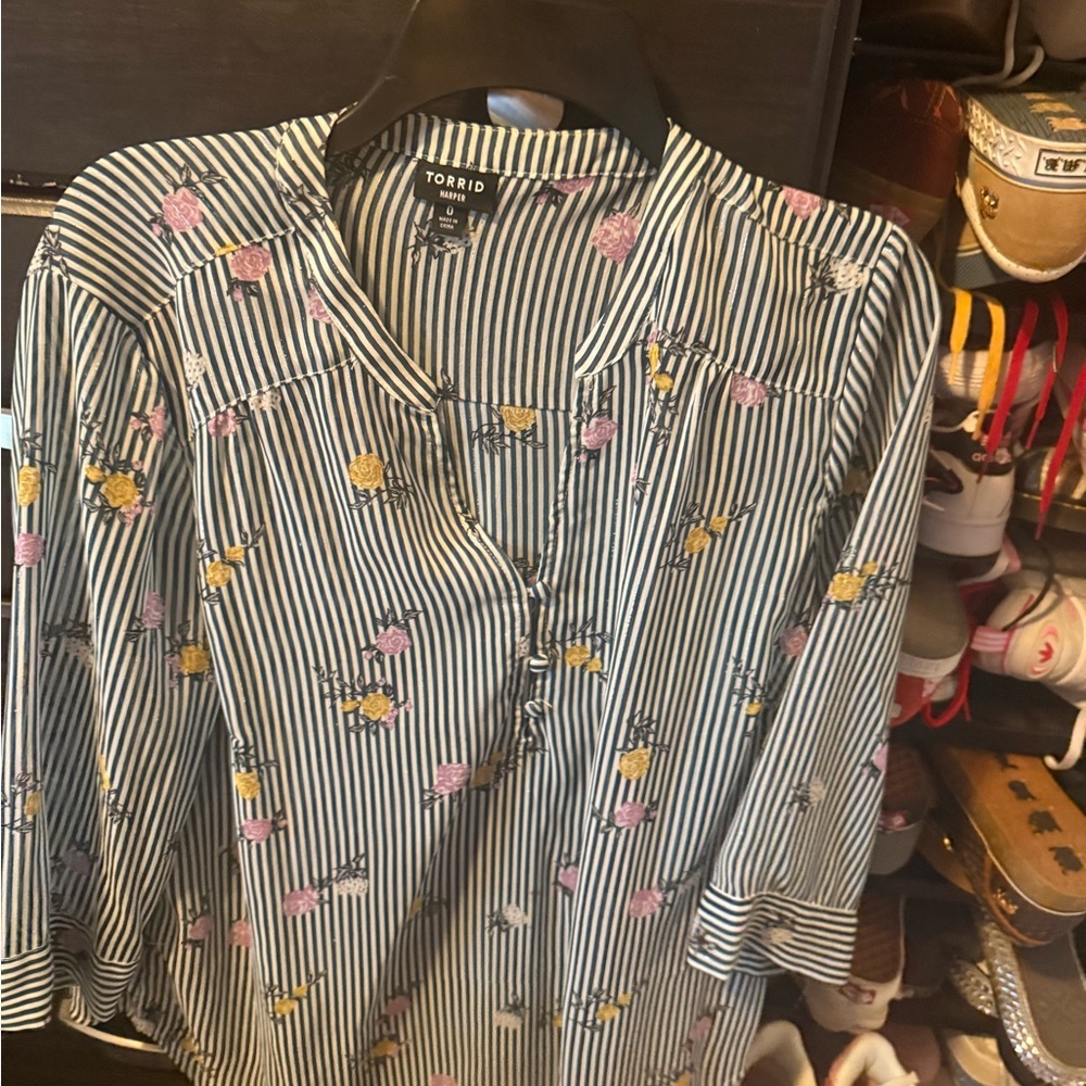 Torrid Blue Striped Floral Top